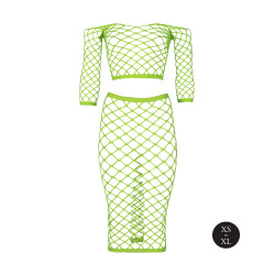 Ouch! Glow Bustier et Robe Filet Épaules dénudées Vert Fluo